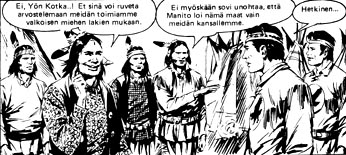 Tex ja Cruzado väittelevät. Teksti Bonelli, kuvat Galleppini. Arpiotsainen soturi, Tex Willer 13/1981. 