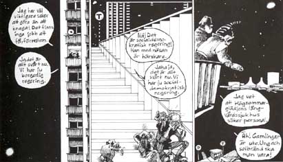 "Sokeri-Sakarin isoisä asustaa abstraktissa lähiötalossa Tunnelbana-aseman yllä." - kuva: © Joakim Pirinen